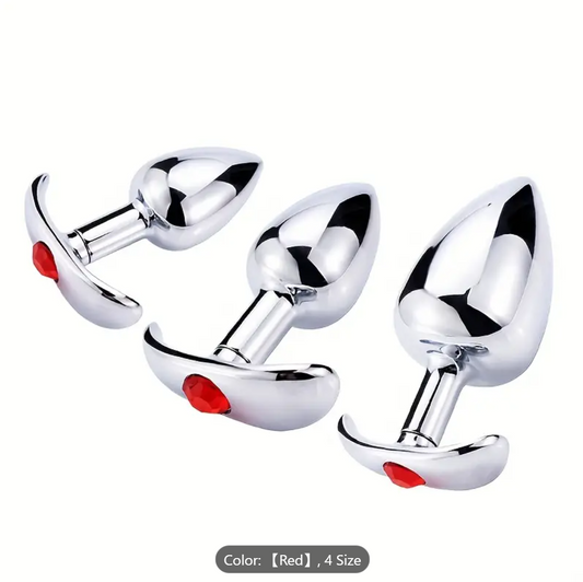 1 set of 3 Classic Metal Anal Plugs – Jewel Base Butt Plug for All Levels