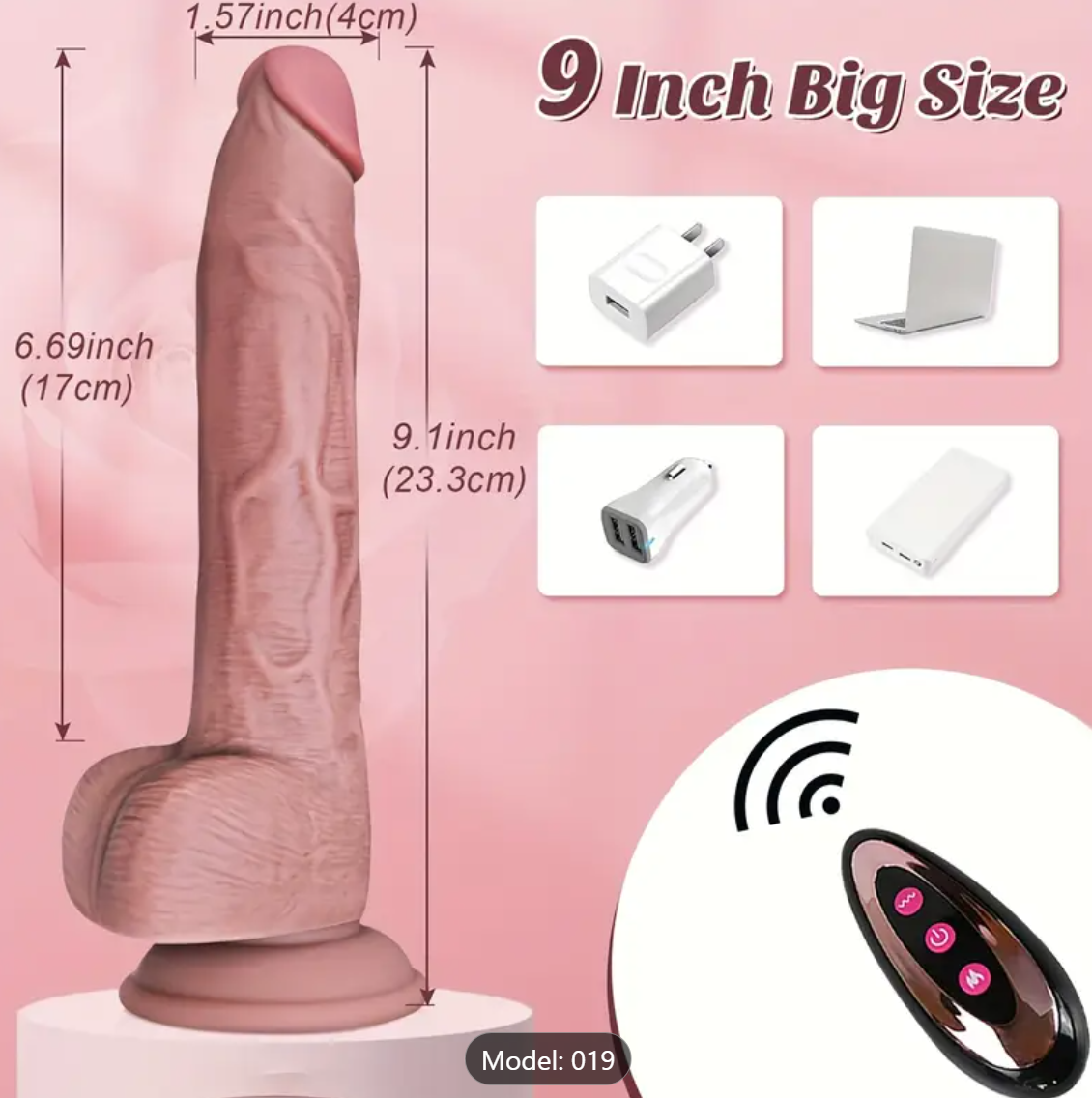 9.1" Remote Controlled Liquid Silicone 4-in-1 Rotating Thrust Vibrator