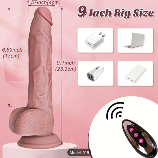 9.1" Remote Controlled Liquid Silicone 4-in-1 Rotating Thrust Vibrator
