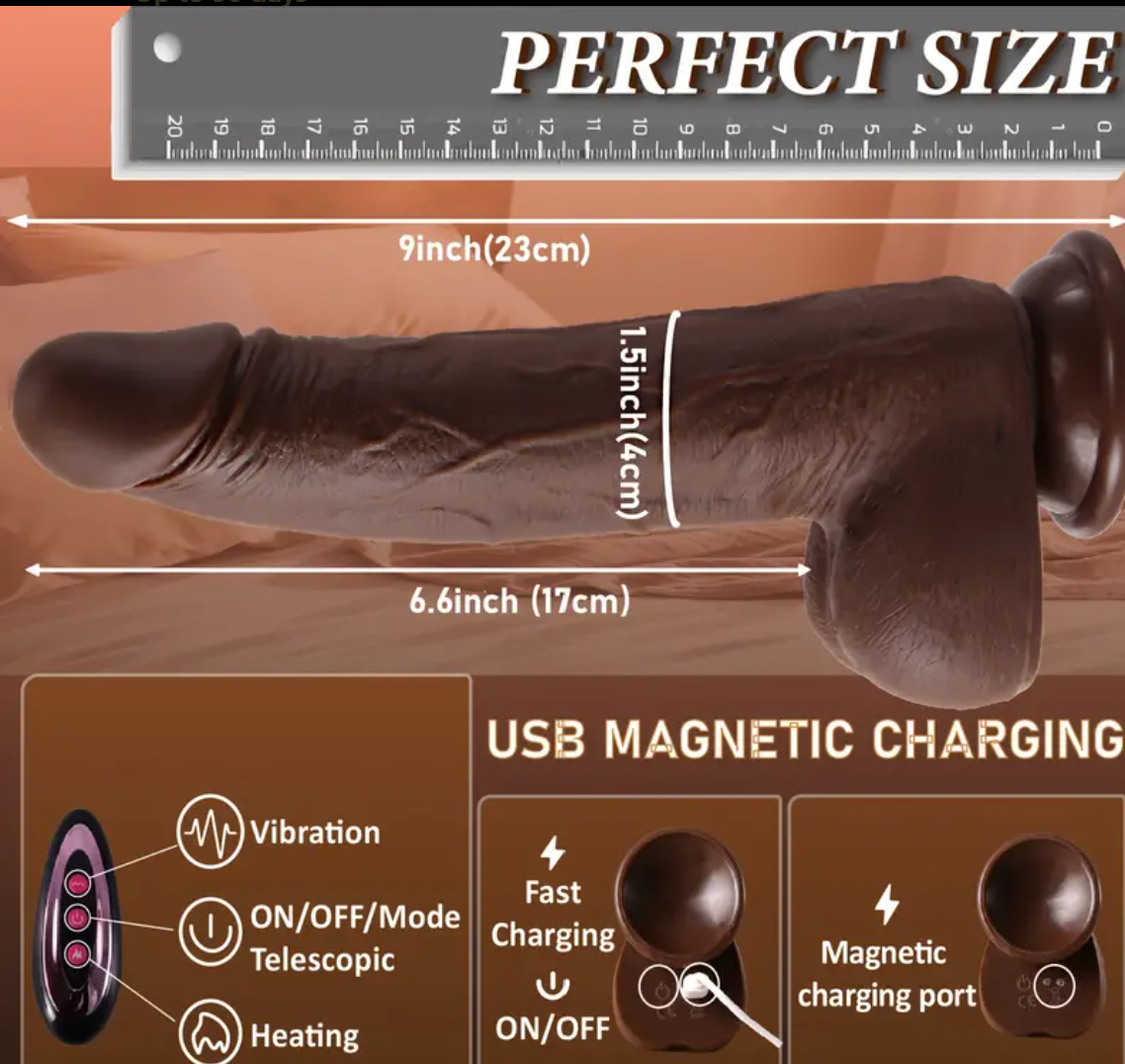 Heated Thrusting Vibrator – 22.8cm Realistic Telescopic Dildo