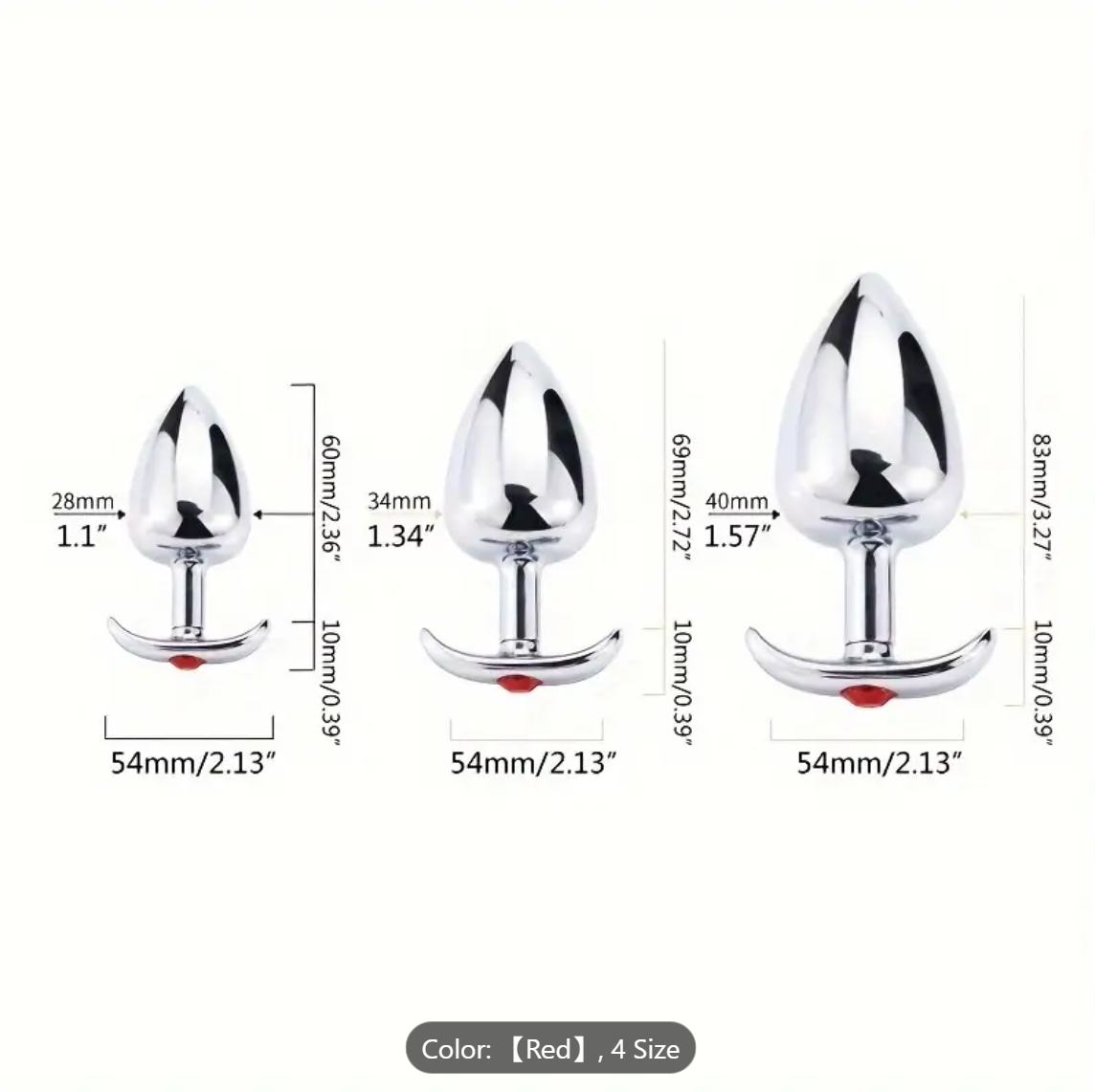 1 set of 3 Classic Metal Anal Plugs – Jewel Base Butt Plug for All Levels
