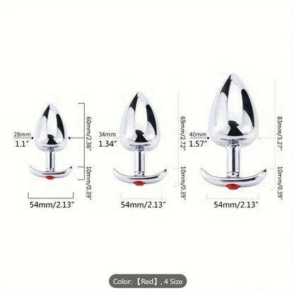 1 set of 3 Classic Metal Anal Plugs – Jewel Base Butt Plug for All Levels