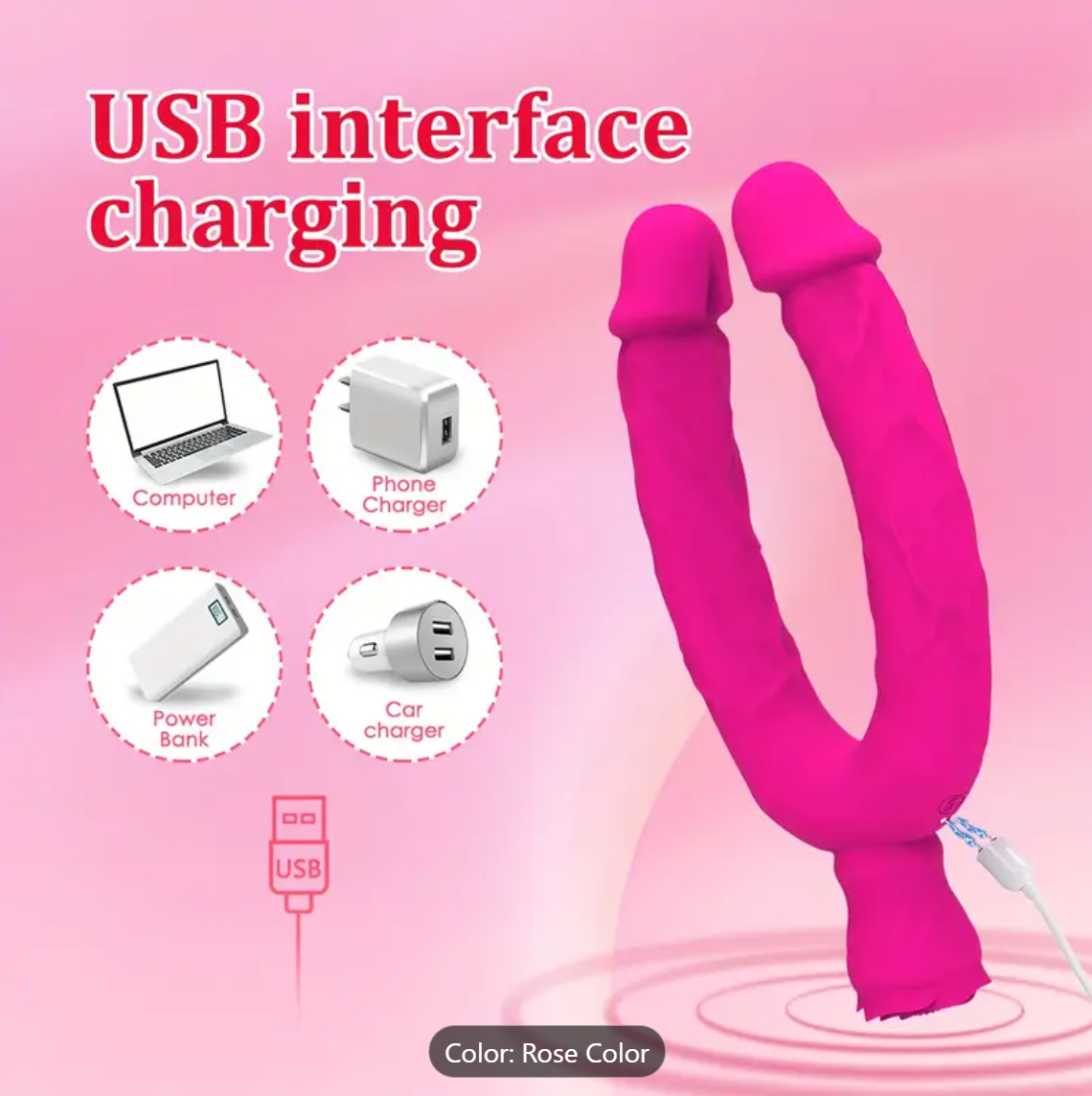 Double-Ended Vibrator – Rechargeable Silicone Dildo for Couples