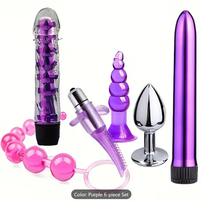 6-Piece Vibrating Anal Starter Kit – Couples Beaded Plug & Dildo Set