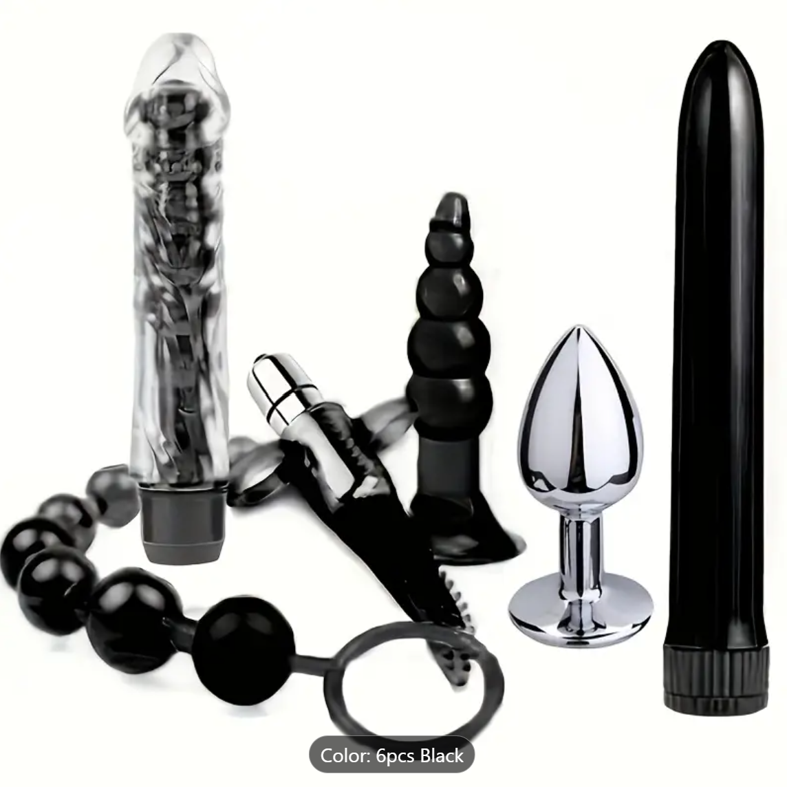 6-Piece Vibrating Anal Starter Kit – Couples Beaded Plug & Dildo Set